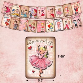 Valentines Day Decor Vintage Valentines Banner Traditional Retro Valentine’s Day Bunting for Home Office Party Decorations Supplies Set Of 18pcs Cards