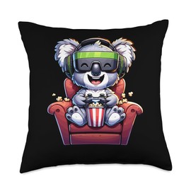 Gamer Koala Popcorn Gaming Chair Headphones Games Player Throw Pillow