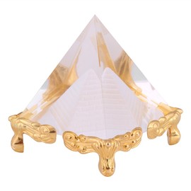 Walfront Crystal Pyramids Figurine, Egyptian Pyramids Figurine Statue Model with Gold Stand Feng Shui Crafts Pyramids Gift