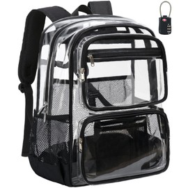 Vorspack Clear Backpack with TSA Lock, Large Clear Bookbag, Black
