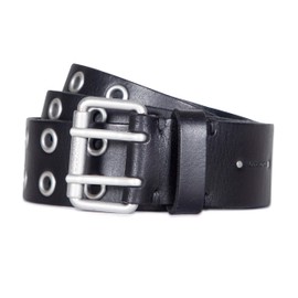 AllSaints Women's 38 MM Strap Leather Belt with Eyelets, Adjustable with Metal Buckle, Black, L/XL