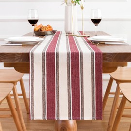 Chicamy Table Runner Spring Modern Natural Linen Classic Handmade Table Runner Vintage Rose Washable Not Deformed Suitable for Family Celebrations Weddings Hotel Decorations 33 x 140 cm (Red)