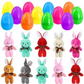 YouYuer Easter Eggs for Filling, 10 Pieces Easter Eggs with Easter Bunny Plush Toy, Easter Eggs Plastic with Plush Rabbit, Rabbit Cuddly Toy, Easter Decoration, Easter Party Accessories, Gift for