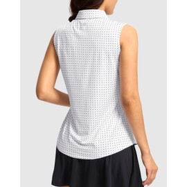 G Gradual Women's Golf Shirts Lightweight 1/4 Zip Collared Tank Top Sleeveless Polo Shirts for Tennis Pickleball Casual, Black Dot, L