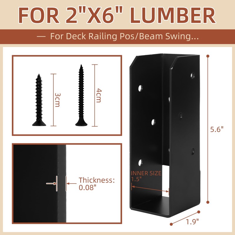 Rasugarlary 2x6 Joist Hanger Bracket, 12 Pcs, Black, Carbon Steel,