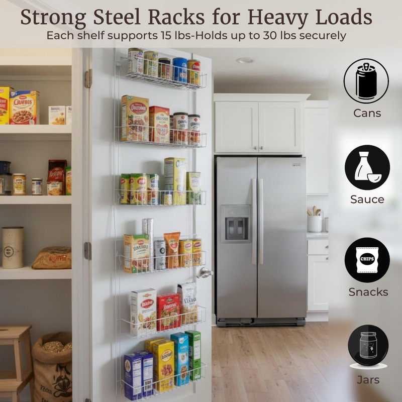 Over the Door Organizer - 6-Tier Adjustable Pantry Shelves and