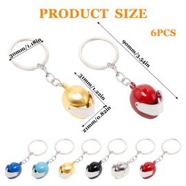 Keboyoe Pack of 6 Motorcycle Helmet Key Fob Gift Ideas for Motorcyclists 3D Mini Helmet Key Ring Motorcycle Helmet Keyring Pendant for Birthday Holiday Gifts (6 Colours), Red, gold, blue, black,