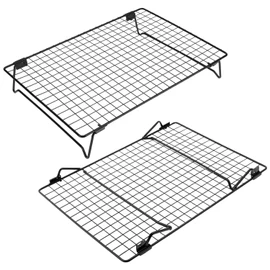 QWORK Stackable Cooling Racks for Baking and Cooking, 2 Pack 13.4x9.4 Inch Nonstick Carbon Steel Wire Rack, Foldable Cooling Rack