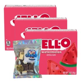 Gelatin Dessert Mix - 3 oz Boxes (Pack of 3) - with Candy Freezer Freeze Dried Ice Cream Bites (Watermelon) - Candy