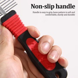 WOLMIK Hunde und Katzenkamm – Professionelle Metallbürste für Haustiere, Katzen, Hunde, Hunde-Katzenkamm für kleine, mittelgroße und große Haustiere, Haustierfell-Entwirrungswerkzeug – Schwarz & Rot