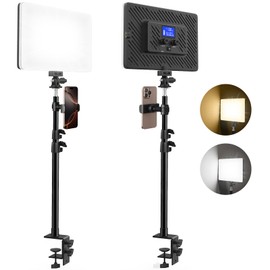 2 Pack Led Video Light Built-in 8000mAh Rechargeable Battery, LED Light Panel with Desk Clamp Mount Stand, 2200Lux Key Light Streaming Light Clamp on Photography Lighting for Video Recording