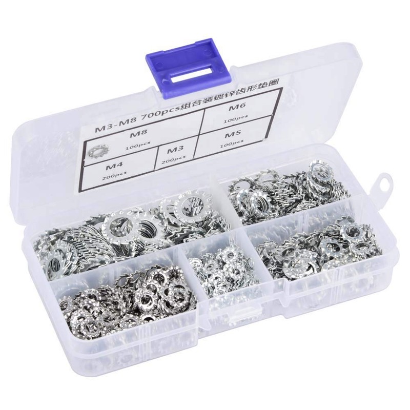 700pcs M3/M4/M5/M6/M8 Toothed Lock Washers, Shakeproof Serrated Toothed Lock Washer