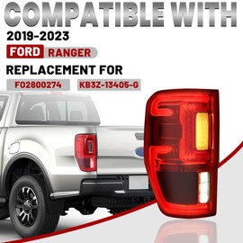 HECASA LED Tail Lights Assembly Compatible with 2019-2023 Ford Ranger w/Blind Spot (Module NOT Included) Tail Brake Running Signal Lamps DRL Left Driver Side Red Lens Replacement for KB3Z-13405-G