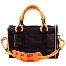 Buddy's Best Airline Approved Pet Carrier – Black & Orange Heavy Duty, Fits Under Seat, TSA Compliant, Ventilated Mesh Design w/Waterproof Base & Reflective Safety Strips