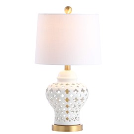JONATHAN Y JYL6210A Quatrefoil Fretwork 20.5" Pierced Ginger Jar Ceramic/Metal LED Table Lamp Glam Bedside Desk Nightstand Bedroom Living Room Office College Bookcase LED Bulb Included, White