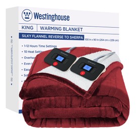 Westinghouse Electric Blanket King, Heated Blanket King Size with 10 Heating Levels and 1 to 12 Hours Heating Time Settings, Flannel to Sherpa Reversible, Machine Washable (90" x 100", Red)