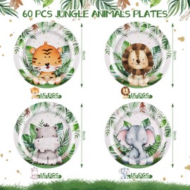 NatNarr 60 Pcs Jungle Safari Baby Shower Plates Jungle Baby Shower Decoration Tableware Set Includes 9 Inch Animal Paper Plates for kids Birthday Party, Baby Shower