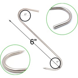 Alele 20Pcs Meat Hooks 6 Inches, Stainless Steel Lightweight Hook for Meat Processing Hanging Smoking (Meat Hooks 20 Pack 6 inch 3mm)