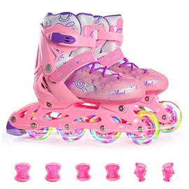 SEEDARY Patines en Línea Ajustables con Equipo de Protección Patines 4 Ruedas para Niños, Patines Iluminosas Talla 16-23CM Transpirable y Comfortable, Ideal para Exteriores e Interiores Regalo Navidad