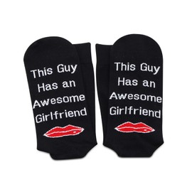 PXTIDY Funny Quote Socks This Guy Has an Awesome Girlfriend Crew Socks Birthday Valentine's Day Gifts Boyfriend Gag Gifts
