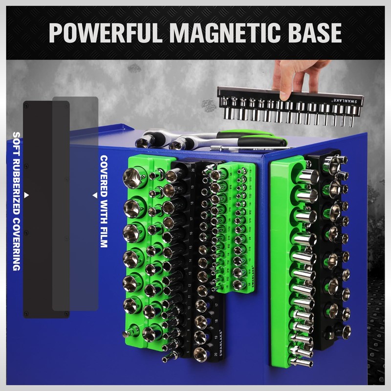 Magnetic Socket Organizer Holder Tool: 8PCS Set includes 2PCS 1/4",
