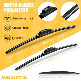 MIKKUPPA 26+"22+"16" Windshield Wiper Blades Replacement for 2005-2022 Honda Odyssey, Front & Rear Wiper Blades Set, Durable Stable Quiet All Season (Pack of 3)