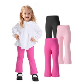 Witwot 3 Pack Baby Girls Flare Pants Soft Cotton Toddler Bell Bottom Leggings Infant Clothes Pink/Rose Pink/Black 18-24Month