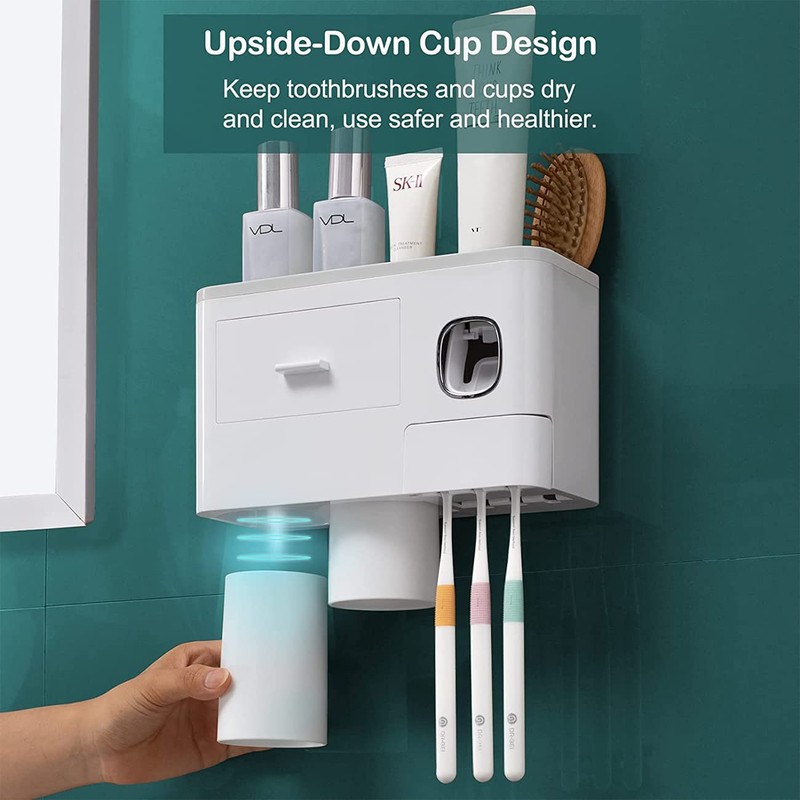 SIMIN Automatic Toothpaste Dispenser Squeezer Kit, Zahnbürstenhalter, Zahnbürstenhalter zur Wandmontage,