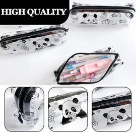 VONJUMA Pack of 2 Panda Translucent Pencil Case Large Capacity Pencil Case Small Fresh Pen Bag for Travel Cosmetic Bag Portable Office Supplies for Students and Adults Pencil Case