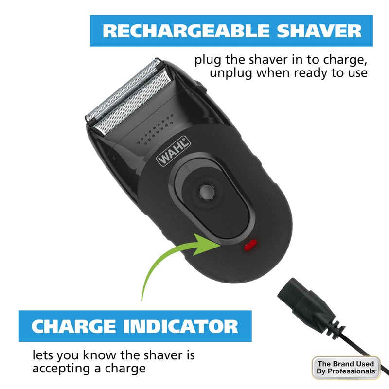 Wahl Compact Rechargeable Lithium Ion Shaver Kit with Hygienic Rinseable