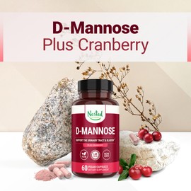 Nested Naturals Nested Naturals D-Mannose 500mg Caspules with Cranberry Extract, D Mannose Cranberry Pills, Urinary & Bladder Support, 60 Vegan Capsules
