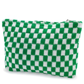 Checkered Makeup Bag for Women Large Capacity Hot Pink Travel Cosmetic Bag Makeup Pouch for Purse Zipper Toiletry Organizer Cute Y2K Aesthetic Trendy Adults Makeup Brushes Storage Bag