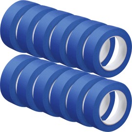 Fainne 12 Rolls Blue Painters Tape Bulk Multi Pack Safe Paint Paper Masking Tape for Wall Painting Decoration Supplies (Blue,1 Inch X 55 Yards)