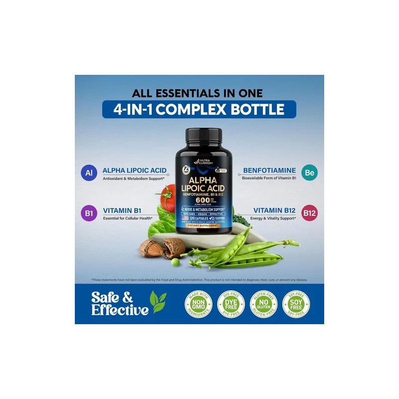 Acido Alfa Lipoico 600mg 120 Caps Nutra Harmony Hecho En