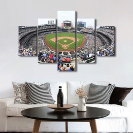 TUMOVO 5 Pieces Citi Field Wall Art for Living Room Large Size Baseball Field Skyline Office Wall Decor Canvas Prints Sports Field Modern Artwork for Bedroom Bathroom Framed Ready to Hang, 60" Wx40 H