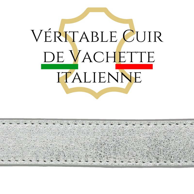 FASHIONGEN - LUNA Women's Italian Leather Belt, silver