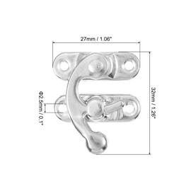 sourcing map 6 Pcs Vintage Lock Clasp, 27 x 32mm Mini Swing Arm Clasp Latch Left Latch Hook Hasp with Screws for Jewelry Box Suitcase Toolbox Wooden Case, Silver