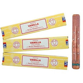 Satya Nag Champa Incense Sticks | x3 pack | with Booghe incense sticks holder (Vanilla)