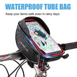 Emoly -r1 - Bolsas de soporte para teléfono de bicicleta – Bolsa para marco frontal de bicicleta de primera calidad, impermeable, con orificio para auriculares para smartphone de menos de 6 pulgadas, color rojo