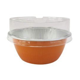 KitchenDance Disposable Colored Aluminum Baking Cup with Lid - 4 Ounces Aluminum Foil Pans for Creme Brulee, Flan - Baking Pan Perfect for Baking, Cooking - 100, Orange w/Stackable Lid