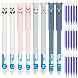 Mutsitaz Erasable Pens Blue Ink – 8pcs Cute Animal Friction Pens with 24 Refills, 0.7mm Rub Out Gel Pens for School & Office Supplies