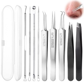 QFGasre Blackhead Remover Set, Pimple Tool Set, Pimple Tweezers, Stainless Steel Expressing Tool, Blackhead Tweezers, Comedone Squeezer with Box for Face Care, Blackhead Remover
