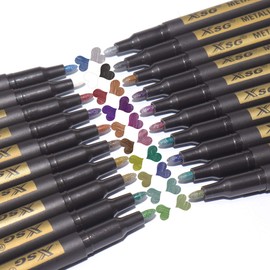 ABEIER Metallic Marker Pens, 20 Colours Metallic Pen Pens, Gold Metallic Pen Set for Black Paper, Stone Painting, Guest Book, Card Making, Scrapbooking, Crafts, Metal, Wood