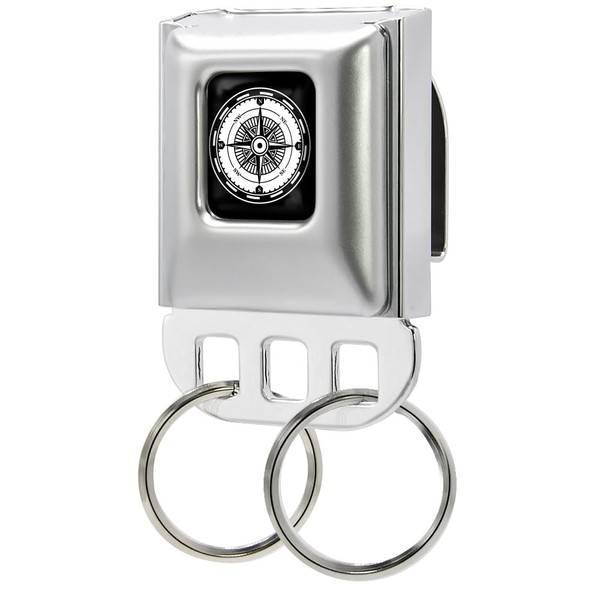 Buckle-Down Keychain, Seatbelt Buckle Keyholder Compass Face Full Color Black
