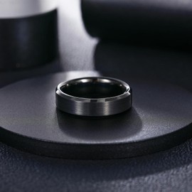 Greenpod 6mm Tungsten Carbide Wedding Band for Men Women Bevel Edged Brushed Black Promise Ring for Couples Size 7