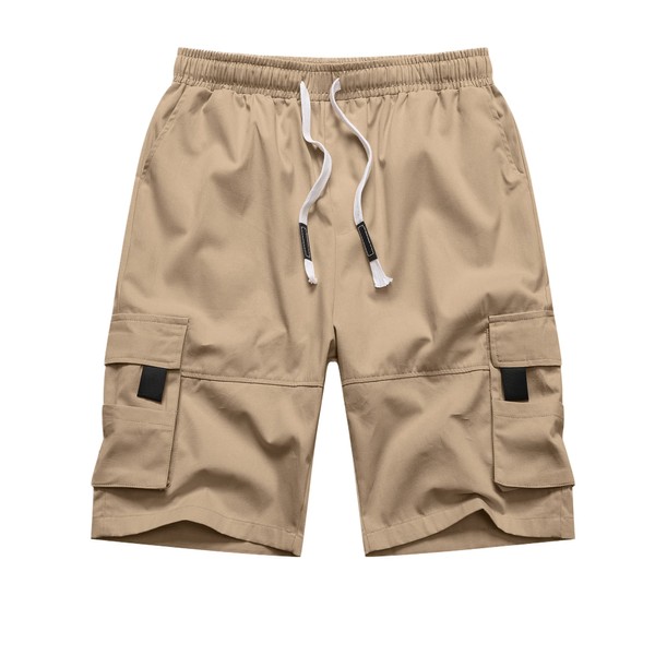 NANAMEEI Mens Cargo Shorts with Pockets Mens Drawstring Work Shorts,Khaki,M