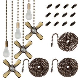 6 Combo Frosted Ceiling Fan Pull Chain Set，Including 6Pcs Beaded Ball Fan Pull Chain Decorative Extra 12Pcs Beaded and Pull Loop Connectors 3Pcs 36inches Fan Pull Chain Extension（ Bronze）