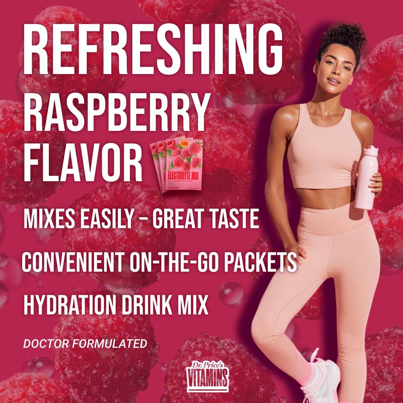 Dr. Price’s Electrolytes Hydration Powder Packets – Raspberry, 30 Packs