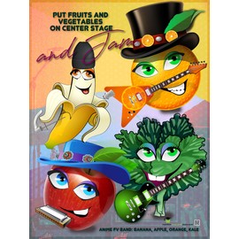 Anime Fruit and Vegetable Band Poster - 18" x 24" Laminated - Fun for Nutrition Education