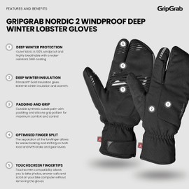 GripGrab Nordic 2 Windproof Deep Winter Lobster 3-Finger Cycling Gloves Thermal Padded Road MTB Gravel Bike Cycle Glove